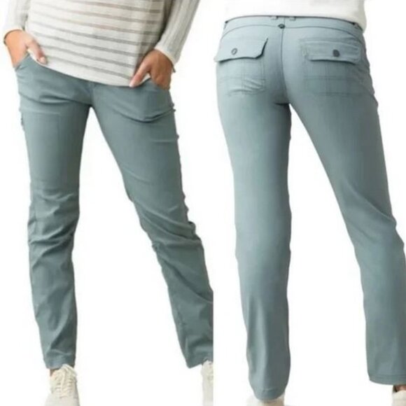PrAna Halle Straight Smoky Blue Hiking Climbing Pants Stretch Roll-up Legs Sz 10 - Picture 1 of 13
